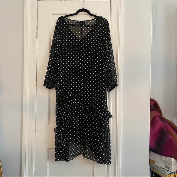 Anthropologie Blk/Wht Polka-Dot Dress Size M - Picture 2 of 7